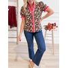 image:imageCicy Bell Womens Summer Floral Print Tops Casual Puff Short Sleeve Ruffle V Neck Button Down Shirts Patchwork Boho BlousesBlack Pink