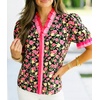 image:imageCicy Bell Womens Summer Floral Print Tops Casual Puff Short Sleeve Ruffle V Neck Button Down Shirts Patchwork Boho BlousesBlack Pink