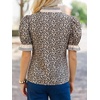 image:imageCicy Bell Womens Summer Floral Print Tops Casual Puff Short Sleeve Ruffle V Neck Button Down Shirts Patchwork Boho BlousesCute Leopard
