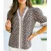 image:imageCicy Bell Womens Summer Floral Print Tops Casual Puff Short Sleeve Ruffle V Neck Button Down Shirts Patchwork Boho BlousesCute Leopard