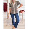 image:imageCicy Bell Womens Summer Floral Print Tops Casual Puff Short Sleeve Ruffle V Neck Button Down Shirts Patchwork Boho BlousesCute Leopard
