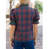 image:imageCicy Bell Womens Summer Floral Print Tops Casual Puff Short Sleeve Ruffle V Neck Button Down Shirts Patchwork Boho BlousesDark Blue