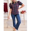 image:imageCicy Bell Womens Summer Floral Print Tops Casual Puff Short Sleeve Ruffle V Neck Button Down Shirts Patchwork Boho BlousesDark Blue