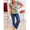 image:imageCicy Bell Womens Summer Floral Print Tops Casual Puff Short Sleeve Ruffle V Neck Button Down Shirts Patchwork Boho BlousesGreen