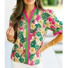 image:imageCicy Bell Womens Summer Floral Print Tops Casual Puff Short Sleeve Ruffle V Neck Button Down Shirts Patchwork Boho BlousesGreen
