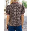 image:imageCicy Bell Womens Summer Floral Print Tops Casual Puff Short Sleeve Ruffle V Neck Button Down Shirts Patchwork Boho BlousesLeopard Brown