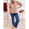 image:imageCicy Bell Womens Summer Floral Print Tops Casual Puff Short Sleeve Ruffle V Neck Button Down Shirts Patchwork Boho BlousesLight Pink