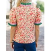 image:imageCicy Bell Womens Summer Floral Print Tops Casual Puff Short Sleeve Ruffle V Neck Button Down Shirts Patchwork Boho BlousesLight Pink