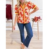 image:imageCicy Bell Womens Summer Floral Print Tops Casual Puff Short Sleeve Ruffle V Neck Button Down Shirts Patchwork Boho BlousesOrange