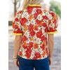 image:imageCicy Bell Womens Summer Floral Print Tops Casual Puff Short Sleeve Ruffle V Neck Button Down Shirts Patchwork Boho BlousesOrange