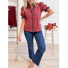 image:imageCicy Bell Womens Summer Floral Print Tops Casual Puff Short Sleeve Ruffle V Neck Button Down Shirts Patchwork Boho BlousesRed