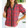 image:imageCicy Bell Womens Summer Floral Print Tops Casual Puff Short Sleeve Ruffle V Neck Button Down Shirts Patchwork Boho BlousesRed