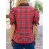 image:imageCicy Bell Womens Summer Floral Print Tops Casual Puff Short Sleeve Ruffle V Neck Button Down Shirts Patchwork Boho BlousesRed