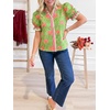 image:imageCicy Bell Womens Summer Floral Print Tops Casual Puff Short Sleeve Ruffle V Neck Button Down Shirts Patchwork Boho BlousesYellowgreen
