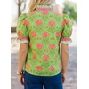 image:imageCicy Bell Womens Summer Floral Print Tops Casual Puff Short Sleeve Ruffle V Neck Button Down Shirts Patchwork Boho BlousesYellowgreen