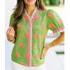 image:imageCicy Bell Womens Summer Floral Print Tops Casual Puff Short Sleeve Ruffle V Neck Button Down Shirts Patchwork Boho BlousesYellowgreen