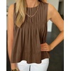 image:imageCicy Bell Womens Summer Peplum Tops Casual Babydoll Sleeveless Cotton Tank Tops Flowy Pleated ShirtsCoffee