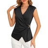 image:imageCicy Bell Summer V Neck Wrap Tank Tops for Women Casual Dressy Ruched Vest Tops Slim Fit Work Metal Buckle Sleeveless ShirtsBlack