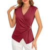 image:imageCicy Bell Summer V Neck Wrap Tank Tops for Women Casual Dressy Ruched Vest Tops Slim Fit Work Metal Buckle Sleeveless ShirtsBurgundy