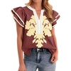 image:imageCicy Bell Womens Ruffle Color Block Blouses Summer Casual V Neck Floral Print Tank Tops Pleated Loose Fit ShirtsWine Red