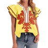 image:imageCicy Bell Womens Ruffle Color Block Blouses Summer Casual V Neck Floral Print Tank Tops Pleated Loose Fit ShirtsYellow