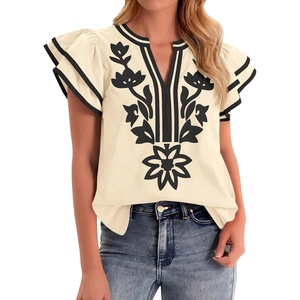 image:imageCicy Bell Womens Ruffle Color Block Blouses Summer Casual V Neck Floral Print Tank Tops Pleated Loose Fit ShirtsCute Beige