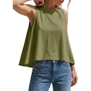 image:imageCicy Bell Womens Summer Flowy Tank Tops Sleeveless Crew Neck Trendy Casual Shirts Loose Fit Swing TeesArmy Green