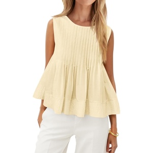 image:imageCicy Bell Womens Summer Peplum Tops Casual Babydoll Sleeveless Cotton Tank Tops Flowy Pleated ShirtsBeige