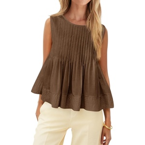 image:imageCicy Bell Womens Summer Peplum Tops Casual Babydoll Sleeveless Cotton Tank Tops Flowy Pleated ShirtsCoffee