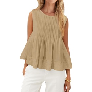 image:imageCicy Bell Womens Summer Peplum Tops Casual Babydoll Sleeveless Cotton Tank Tops Flowy Pleated ShirtsKhaki