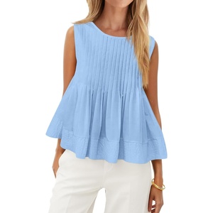 image:imageCicy Bell Womens Summer Peplum Tops Casual Babydoll Sleeveless Cotton Tank Tops Flowy Pleated ShirtsLight Blue