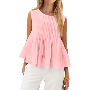 image:imageCicy Bell Womens Summer Peplum Tops Casual Babydoll Sleeveless Cotton Tank Tops Flowy Pleated ShirtsLight Pink
