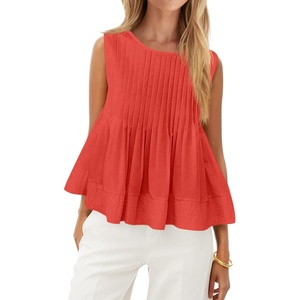 image:imageCicy Bell Womens Summer Peplum Tops Casual Babydoll Sleeveless Cotton Tank Tops Flowy Pleated ShirtsRed