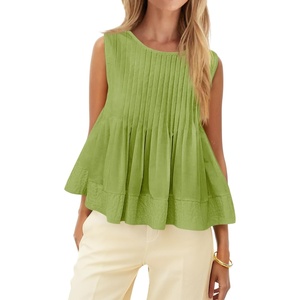image:imageCicy Bell Womens Summer Peplum Tops Casual Babydoll Sleeveless Cotton Tank Tops Flowy Pleated ShirtsTender Green