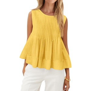 image:imageCicy Bell Womens Summer Peplum Tops Casual Babydoll Sleeveless Cotton Tank Tops Flowy Pleated ShirtsYellow
