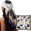 image:imageCicy Bell Head Scarf for Women Boho Floral Printed Silk Satin Hair Scarves Square Neck Bandanas for Handbags Scarf 354Blue