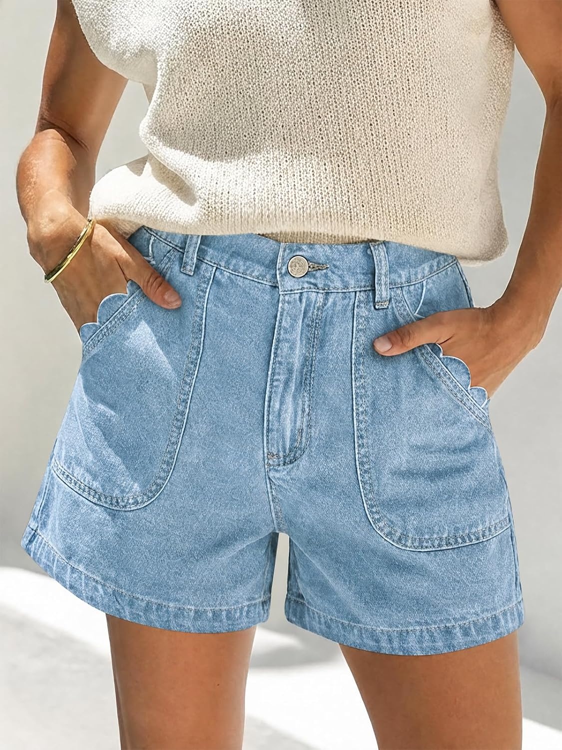 image:imageCicy Bell Womens Baggy High Waisted Jean Shorts Summer Wide Leg Jorts Casual Vintage Denim ShortsPale Blue