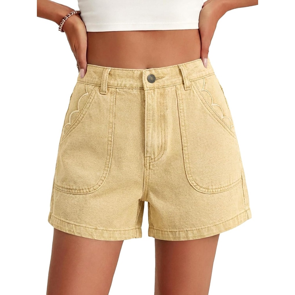 image:imageCicy Bell Womens Baggy High Waisted Jean Shorts Summer Wide Leg Jorts Casual Vintage Denim ShortsLight Khaki