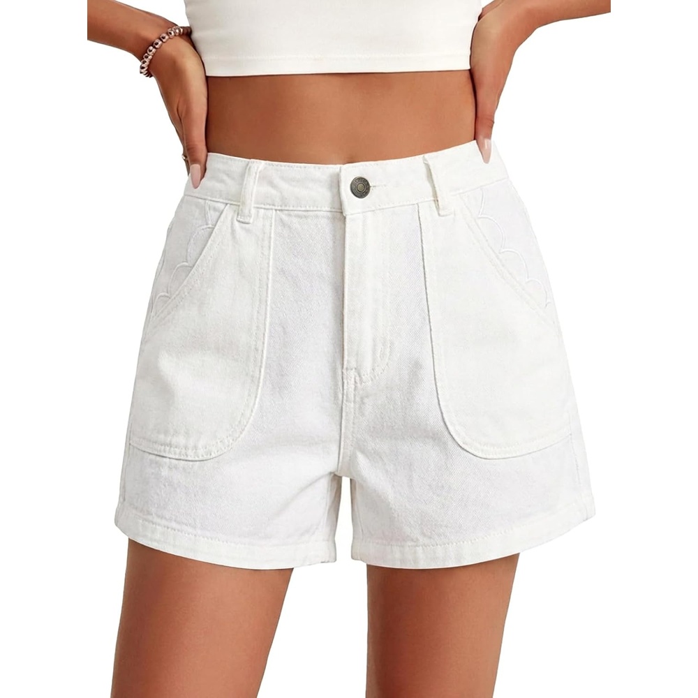 image:imageCicy Bell Womens Baggy High Waisted Jean Shorts Summer Wide Leg Jorts Casual Vintage Denim ShortsWhite