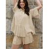 image:imageCicy Bell Womens 2 Piece Outfits Summer Pleated Button Down Shirts High Waisted Shorts Lounge Sets Light Khaki