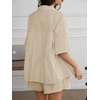 image:imageCicy Bell Womens 2 Piece Outfits Summer Pleated Button Down Shirts High Waisted Shorts Lounge Sets Light Khaki