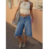 image:imageCicy Bell Womens Baggy Bermuda Jeans Shorts Wide Leg High Waisted Jorts Casual Knee Length Denim ShortsBlue