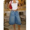 image:imageCicy Bell Womens Baggy Bermuda Jeans Shorts Wide Leg High Waisted Jorts Casual Knee Length Denim ShortsBlue