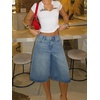 image:imageCicy Bell Womens Baggy Bermuda Jeans Shorts Wide Leg High Waisted Jorts Casual Knee Length Denim ShortsLight Blue