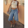 image:imageCicy Bell Womens Baggy Bermuda Jeans Shorts Wide Leg High Waisted Jorts Casual Knee Length Denim ShortsLight Blue