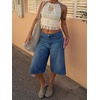 image:imageCicy Bell Womens Baggy Bermuda Jeans Shorts Wide Leg High Waisted Jorts Casual Knee Length Denim ShortsNavy