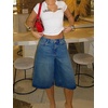 image:imageCicy Bell Womens Baggy Bermuda Jeans Shorts Wide Leg High Waisted Jorts Casual Knee Length Denim ShortsNavy