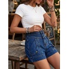 image:imageCicy Bell Womens Baggy High Waisted Jean Shorts Summer Wide Leg Cargo Jorts with Flap PocketsNavy