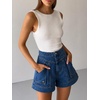 image:imageCicy Bell Womens Baggy High Waisted Jean Shorts Summer Wide Leg Cargo Jorts with Flap PocketsNavy
