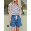 image:imageCicy Bell Womens Baggy High Waisted Jean Shorts Summer Wide Leg Jorts Casual Drawstring Denim ShortsBlue